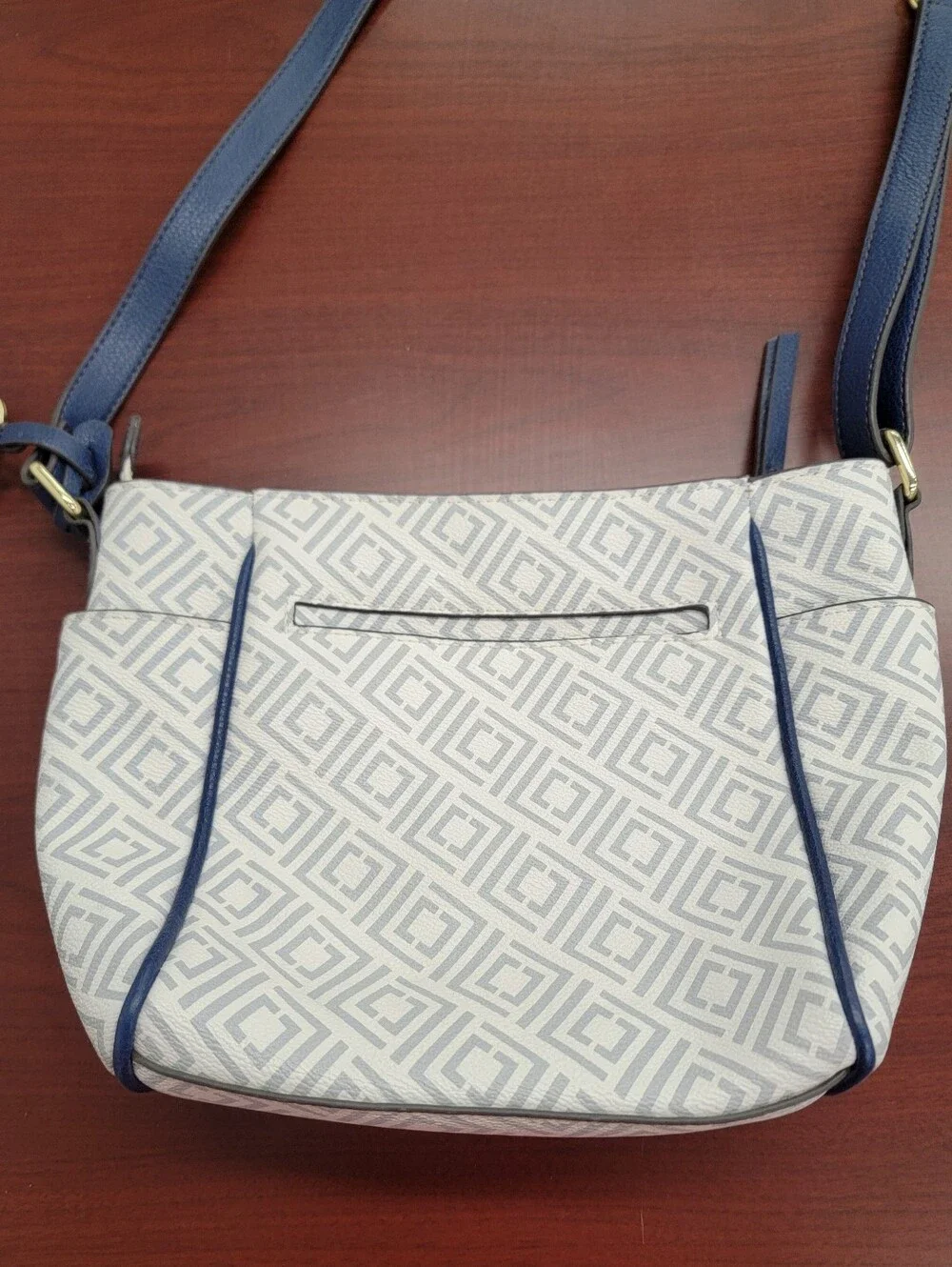White Blue Geometric Crossbody Bag